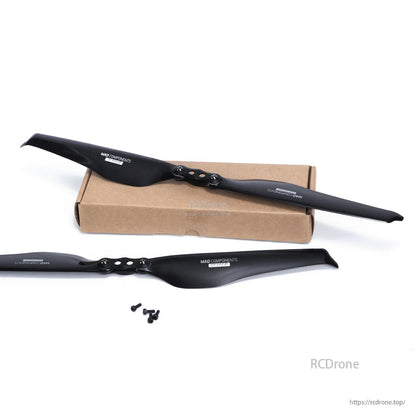 MAD Components glossy black carbon fiber folding propeller set with hub hardware and mounting screws