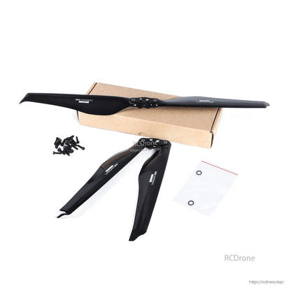 MAD FLUXER Pro glossy carbon fiber folding propeller set with hub, blades, screws, and hardware