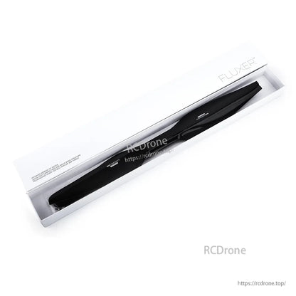 Black MAD FLUXER Pro Shine drone propeller in clear display box with FLUXER branding