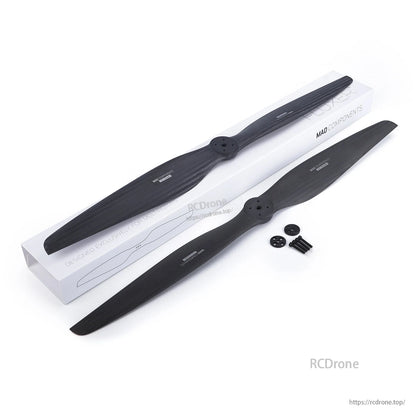 MAD FLUXER VTOL Carbon Fiber Propeller, MAD Components carbon fiber VTOL propeller set with two blades, mounting plates, and screws