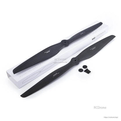 MAD FLUXER VTOL Carbon Fiber Propeller, Pair of MAD Components carbon fiber VTOL propellers with mounting hub plates and screws in packaging