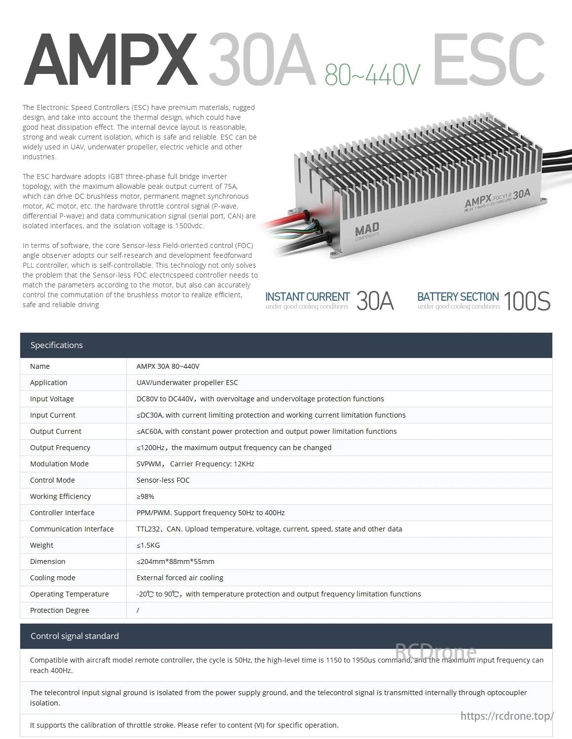 MAD AMPX FOC 30A 80~440V ESC for delivery heavey multirotor MAD AMPX FOC 30A 80~440V ESC for delivery heavey multirotor