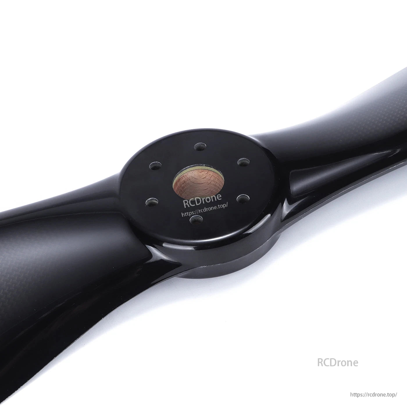Glossy black carbon fiber 2-blade propeller with center hub and mounting holes, PRO SERIES style
