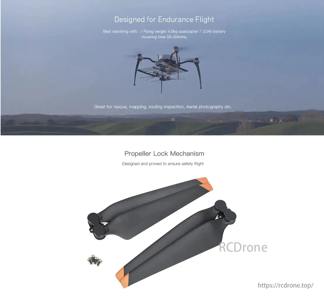 MAD Havoc 12x48mm Propeller, Endurance quadcopter, 4.5kg, 22Ah battery, 55-60 min hover, ideal for rescue, mapping, inspection, photography, with propeller lock for safety.