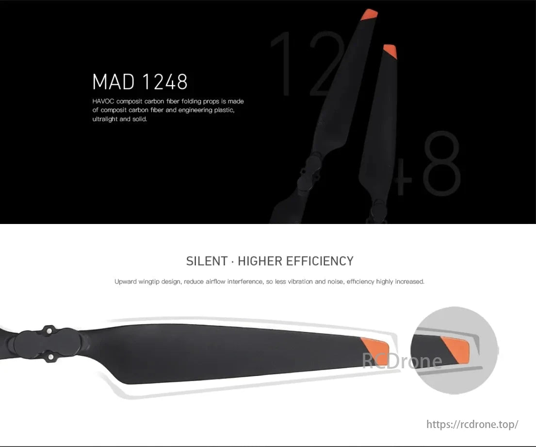 MAD Havoc 12x48mm Propeller, MAD 1248 HAVOC props are ultralight, strong, silent, and efficient with upward wingtips reducing interference.