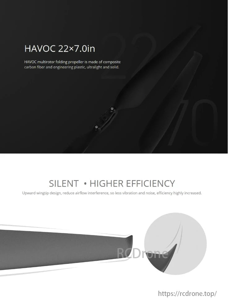MAD Havoc 22x7 Prop, HAVOC 22×7.0in propellers are composite, folding, multirotor blades ensuring silent flight, less vibration, and high efficiency.