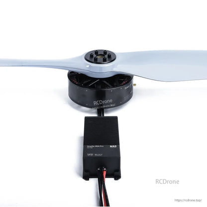 MAD HB40 drone power combo with brushless motor and propeller connected to a black MAD ESC module