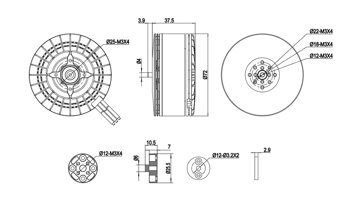 MAD M6C18 IPE V3 Drone Motor, Electric motor available in 170 KV and 330 KV versions with varying power and thrust capacities.