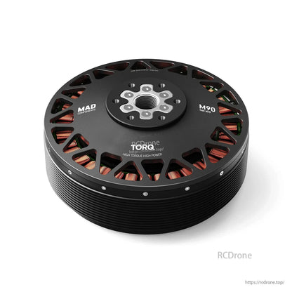 MAD M90C60 EEE 9KV Manned Drone Motor, MAD M90C60 large outrunner drone motor with low-profile housing, exposed copper windings, and threaded hub