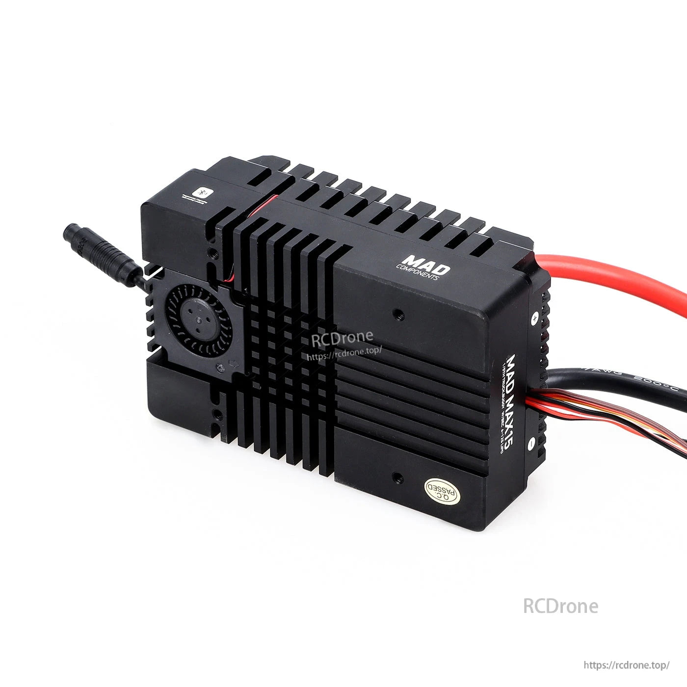 MAD MAX15 300A HV 6-12S Brushless Sensored ESC, MAD MAX15 brushless sensored ESC with finned aluminum heatsink, side fan, and heavy-gauge power leads