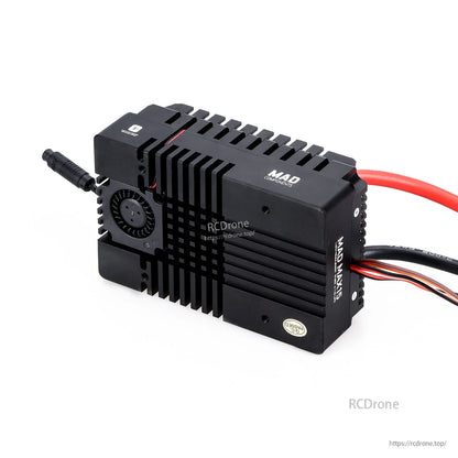 MAD MAX15 300A HV 6-12S Brushless Sensored ESC, MAD MAX15 brushless sensored ESC with finned aluminum heatsink, side fan, and heavy-gauge power leads