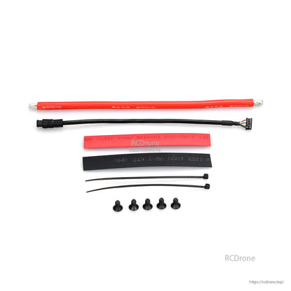 MAD MAX20 400A HV 6-12S Sensored Brushless ESC, Accessory kit for MAD MAX20 HV ESC with power lead, connector cable, heat-shrink tubing, zip ties, and screws