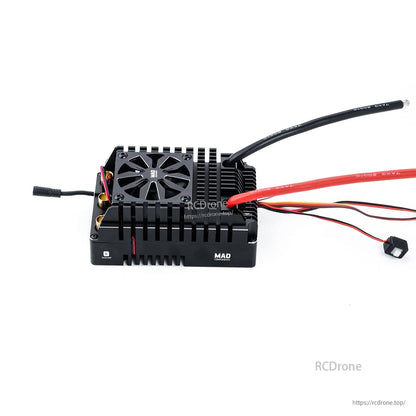 MAD MAX20 400A HV 6-12S Sensored Brushless ESC, MAD MAX20 brushless ESC with cooling fan and finned heatsink, heavy-gauge red and black power leads