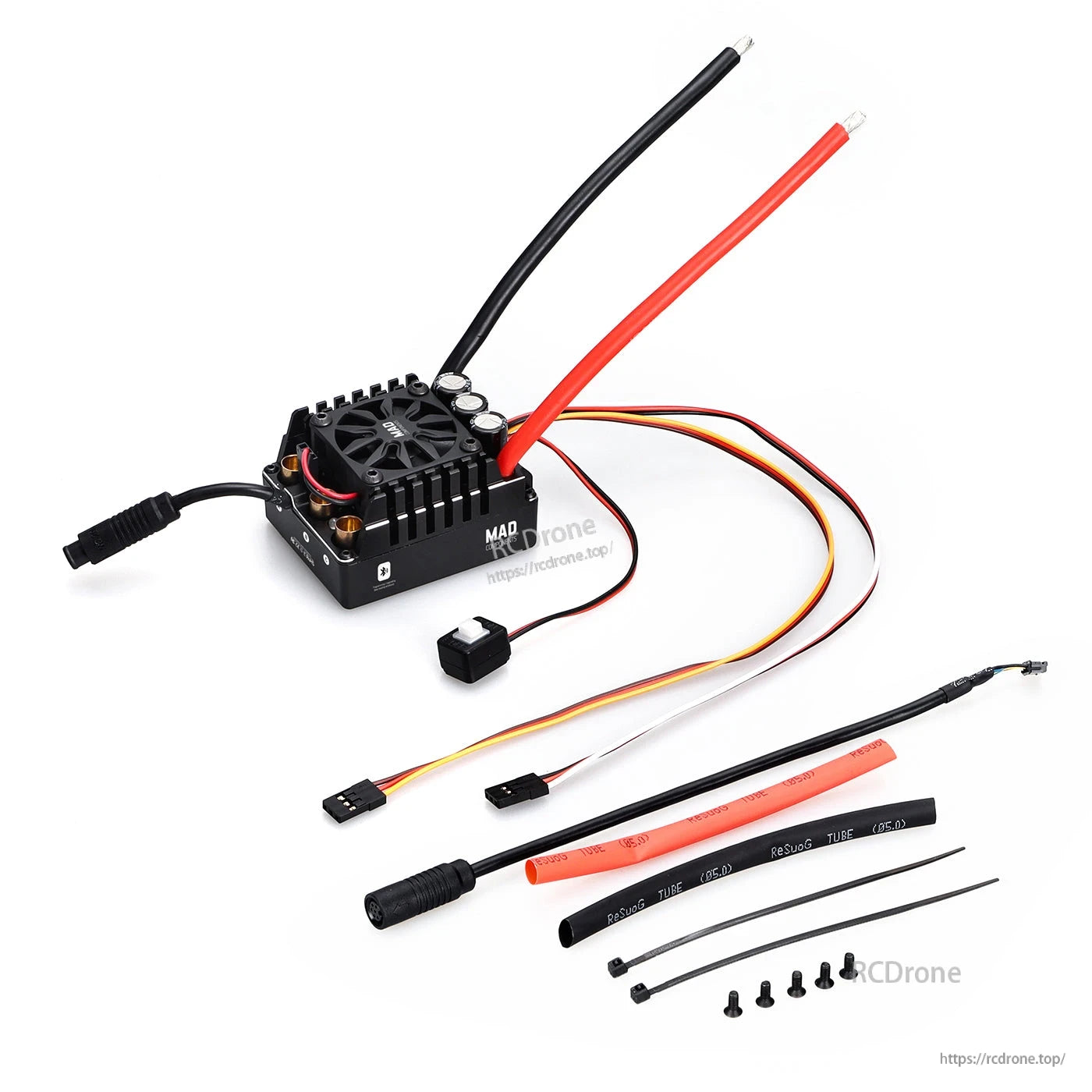 MAD MAX4 160A HV 3-6S Brushless Sensored ESC, MAD MAX4 HV brushless sensored ESC with cooling fan, red/black power leads, signal cables, heatshrink and screws