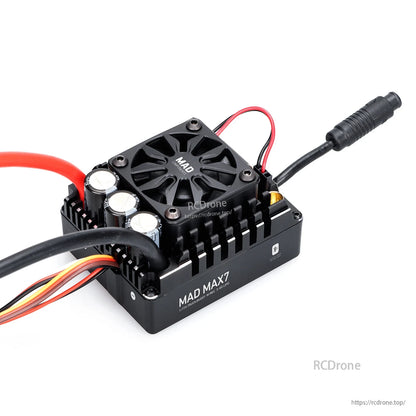MAD MAX7 200A HV Brushless Sensored ESC, MAD MAX7 brushless sensored ESC with cooling fan, heatsink case, capacitors, and power leads