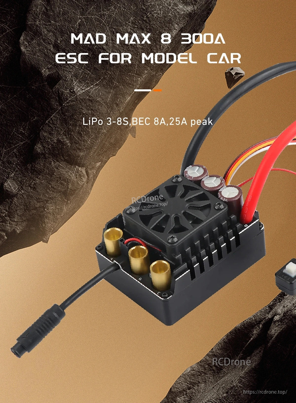 MAD MAX8 HV (300A)3~8S Brushless Sensored ESC For 1/6, 1/7 Rc Model Cars