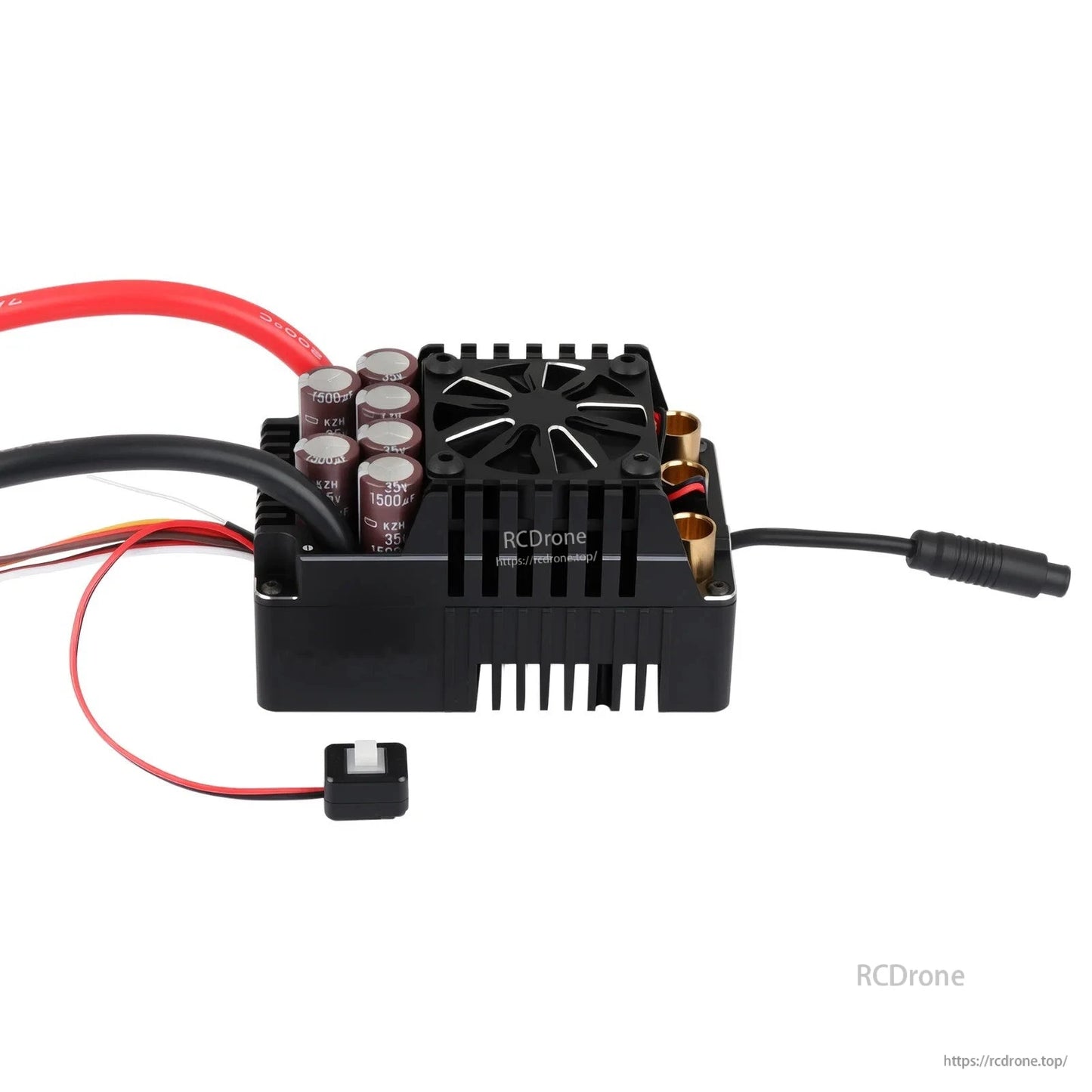 MAD MAX8 HV 550A V2 Brushless Sensored ESC, MAD MAX8 HV 550A V2 sensored brushless ESC with cooling fan, heatsink, capacitors, and heavy-gauge power leads