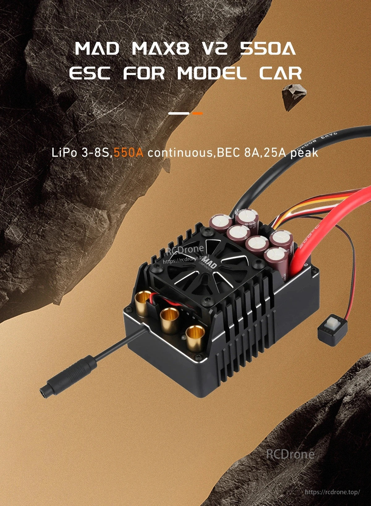 MAD MAX8 HV (550A)3~8S V2 Brushless Sensored ESC For 1/6, 1/7 Rc Model Cars