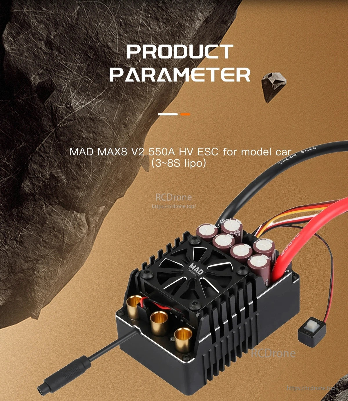 MAD MAX8 HV (550A)3~8S V2 Brushless Sensored ESC For 1/6, 1/7 Rc Model Cars