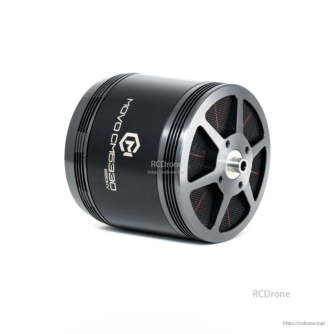 MAD MOVO CM5330 V1.0 FPV motor with black housing, ventilated end bell, and central threaded output shaft