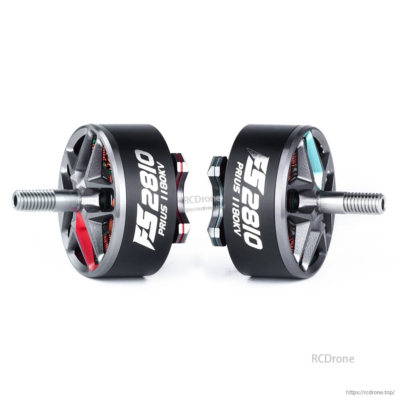 Pair of MAD Prius FS2810 V1.0 FPV drone motors with 5mm threaded shafts and 1180KV marking