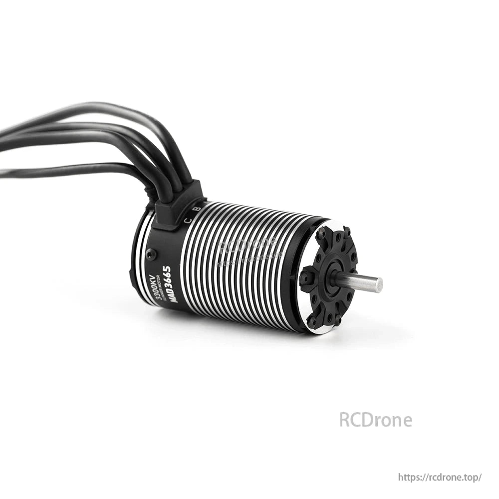 MAD Runner3665 Sensored Brushless Motor, MAD Runner 3665 sensored brushless motor with finned silver can, black endbell, and three lead wires