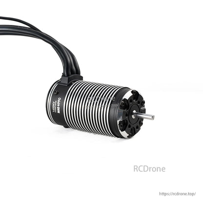 MAD Runner4990 RC Car Brushless Motor, MAD Runner 4990 RC car brushless motor with finned aluminum can, three motor wires, and exposed shaft