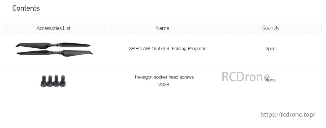 MAD SPIRO Folding Drone Propeller, Accessories include 2 folding propellers and 4 hexagon socket head screws.