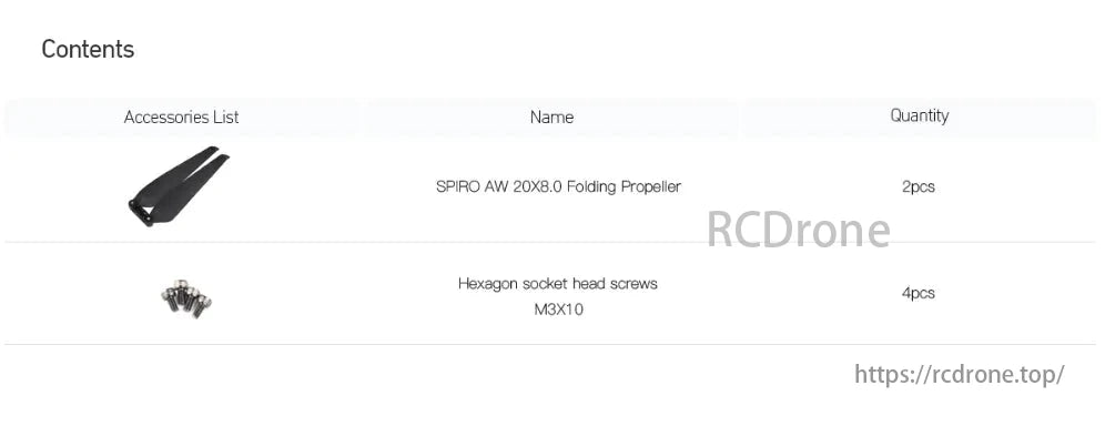 MAD SPIRO 20x8 Propeller, The image shows two drone accessories: 2 folding propellers and 4 screws.