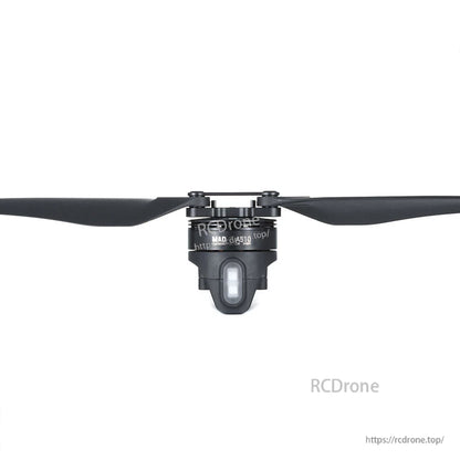 MAD StableCore A510 Drone Arm, MAD A510 drone motor with two-blade propeller mounted, front view on white background