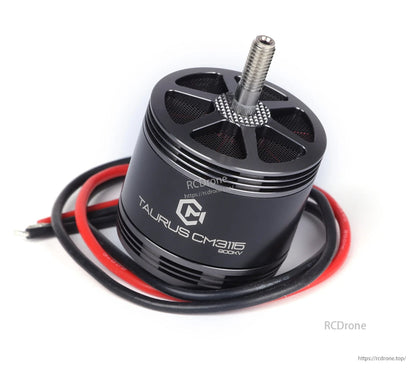 MAD TAURUS CM3115 FPV Drone Motor, MAD TAURUS CM3115 brushless FPV drone motor with top-mounted threaded shaft and red/black wires