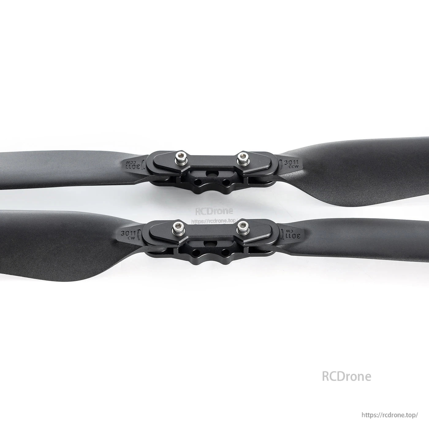 MAD TIPUP 30x11in Drone Folding Propeller, Pair of black 30x11 folding drone propeller blades with metal hub mounts and bolts