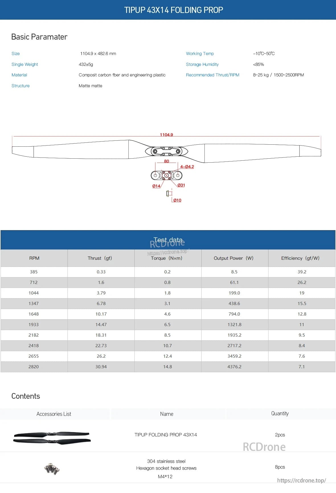 MAD TIPUP 43x14 Polymer Folding Propeller