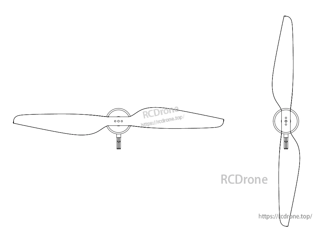 Technical outline of MAD V505S PRO IPE V3.0 feathering propeller with hub and blade profile views