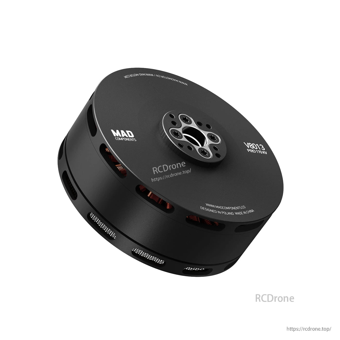 MAD V8013 PRO brushless eVTOL drone motor with top mounting plate, multi-bolt pattern, and vented black housing