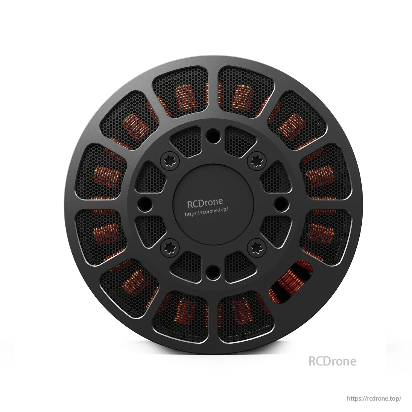 Top view of MAD V8013 PRO eVTOL drone brushless motor with black housing and exposed copper windings