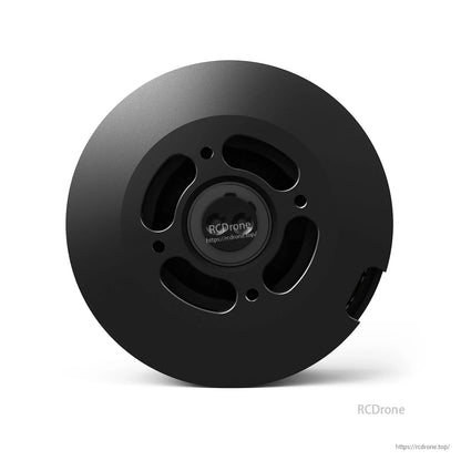 Black eVTOL drone motor front housing with circular mounting face and vented cutout slots