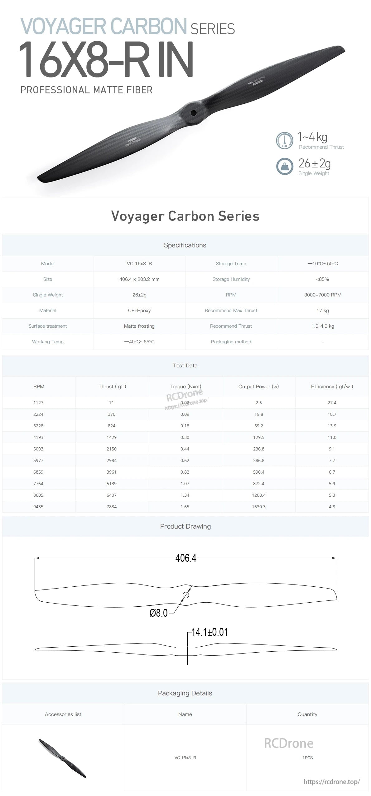 MAD VC 16x8/16x10/ 16x12inch Carbon Fiber Propeller - R - 1pc