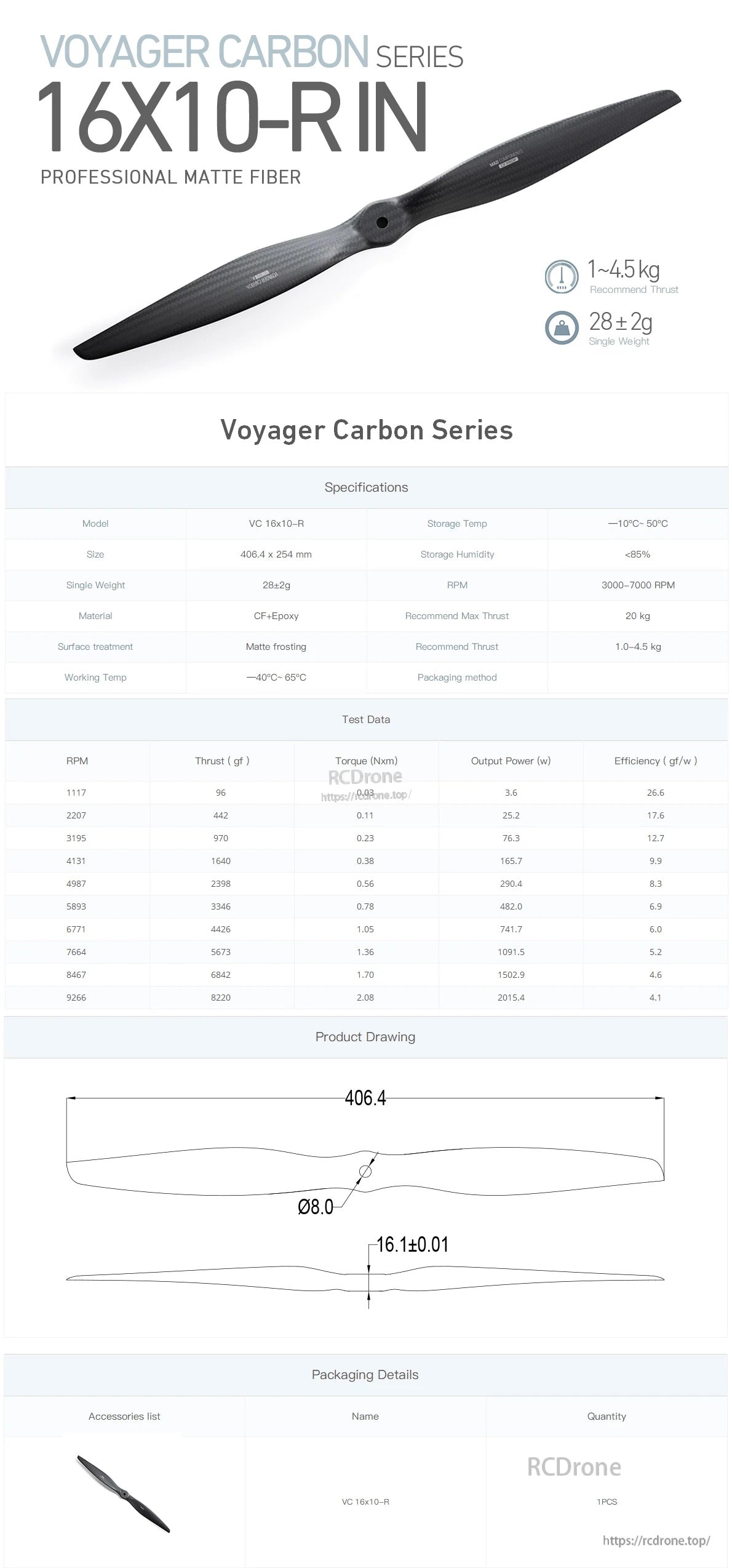 MAD VC 16x8/16x10/ 16x12inch Carbon Fiber Propeller - R - 1pc