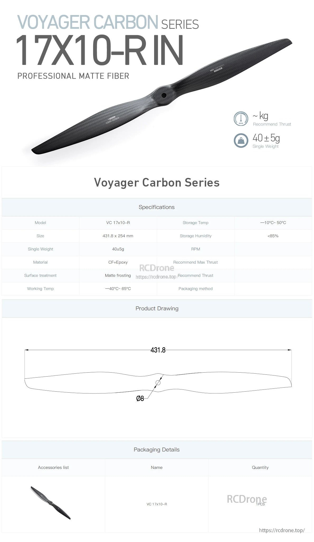 MAD VC 17x10 inch Carbon Fiber Propeller - R - 1pc