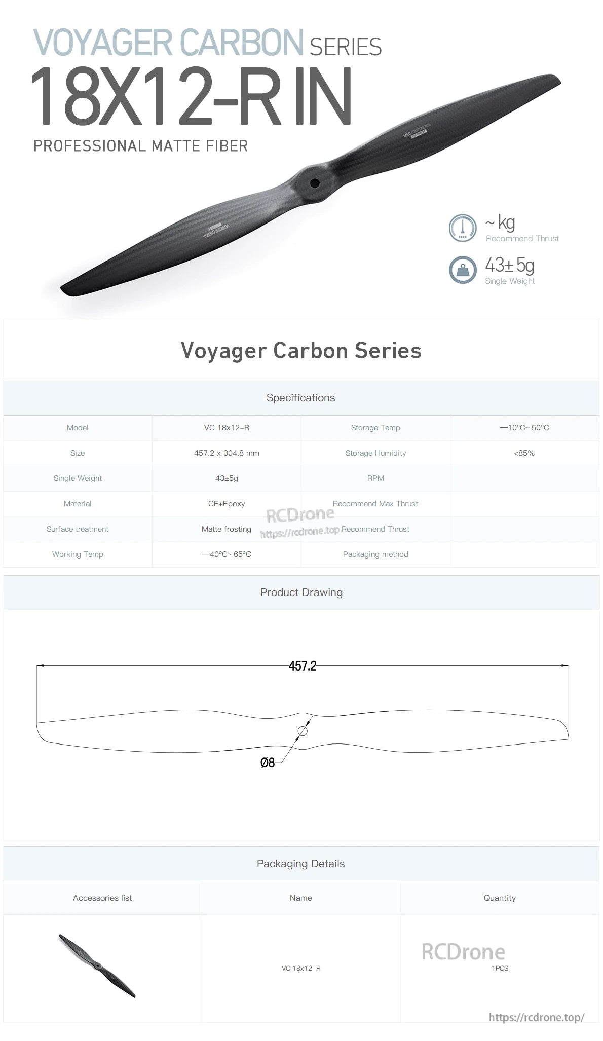 MAD VC 18x12/ 18x14Inch Caron Fiber Propeller - R - 1pc