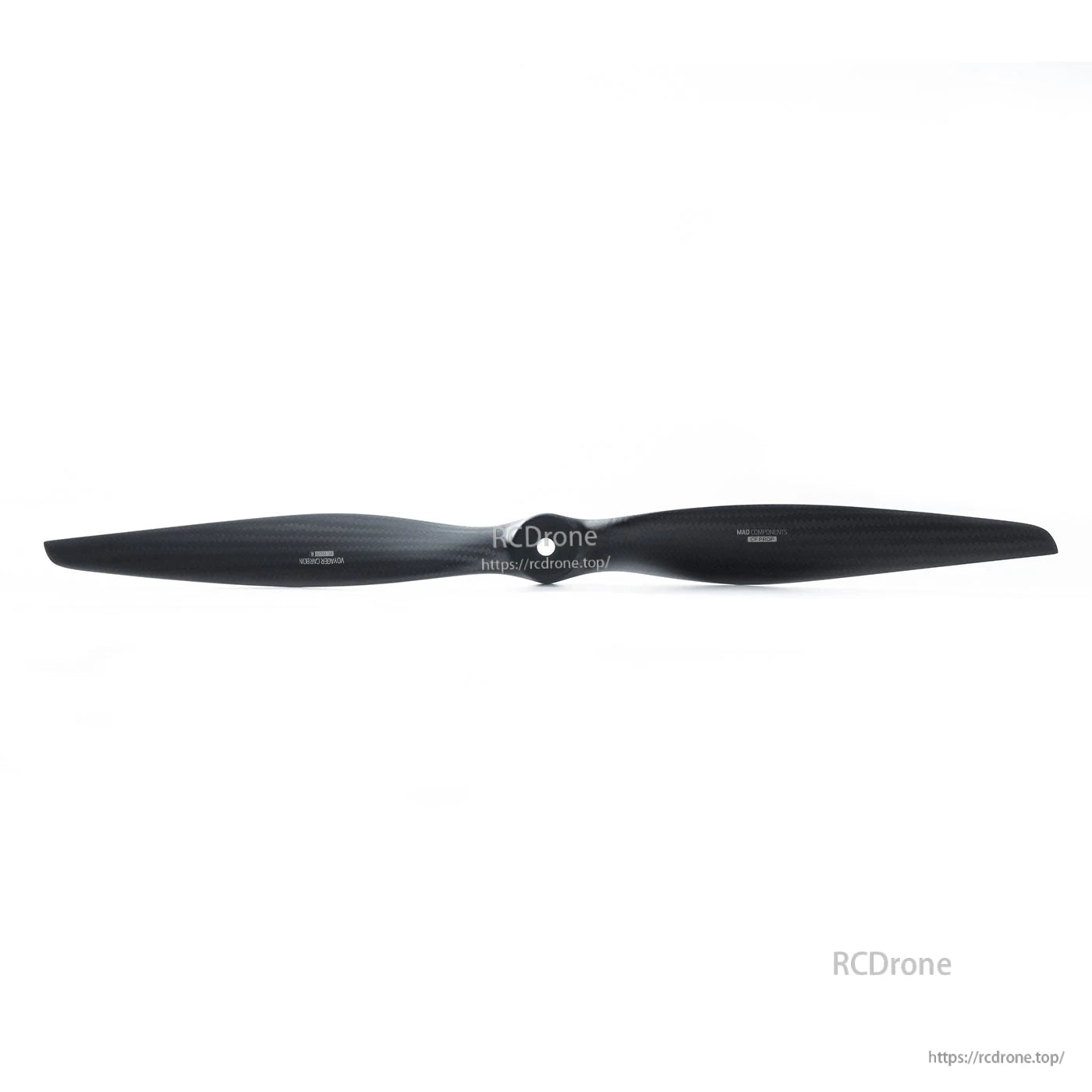 MAD VC 19x11-R 19x11 inch Carbon Fiber Propeller, MAD VC 19x11-R 19x11-inch carbon fiber two-blade propeller in black finish on white background