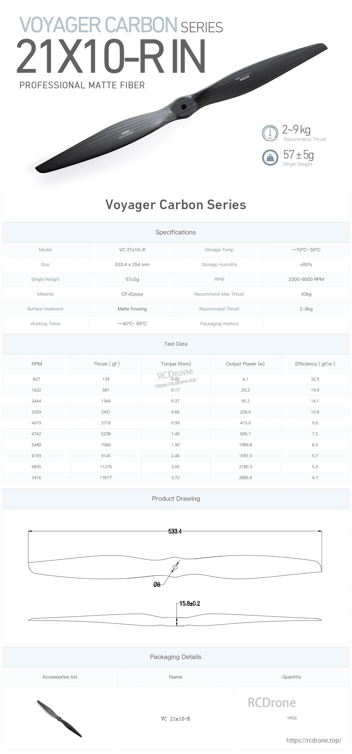 MAD VC 21x10 -R in Carbon Fiber Propeller 1pc