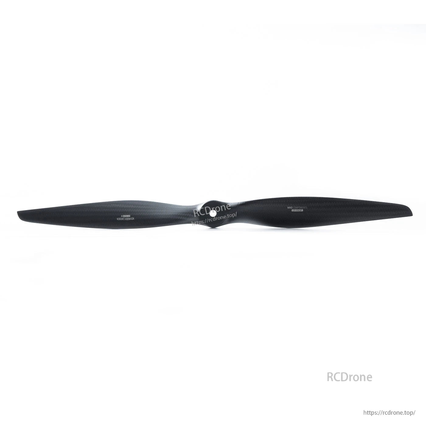 MAD VC Carbon Fiber Propeller, Black carbon fiber two-blade MAD VC propeller on a white background, slim aerodynamic profile