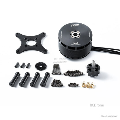 MAD X1035 IPE V1.0 brushless drone motor with mounting plate, hardware kit, and wiring leads
