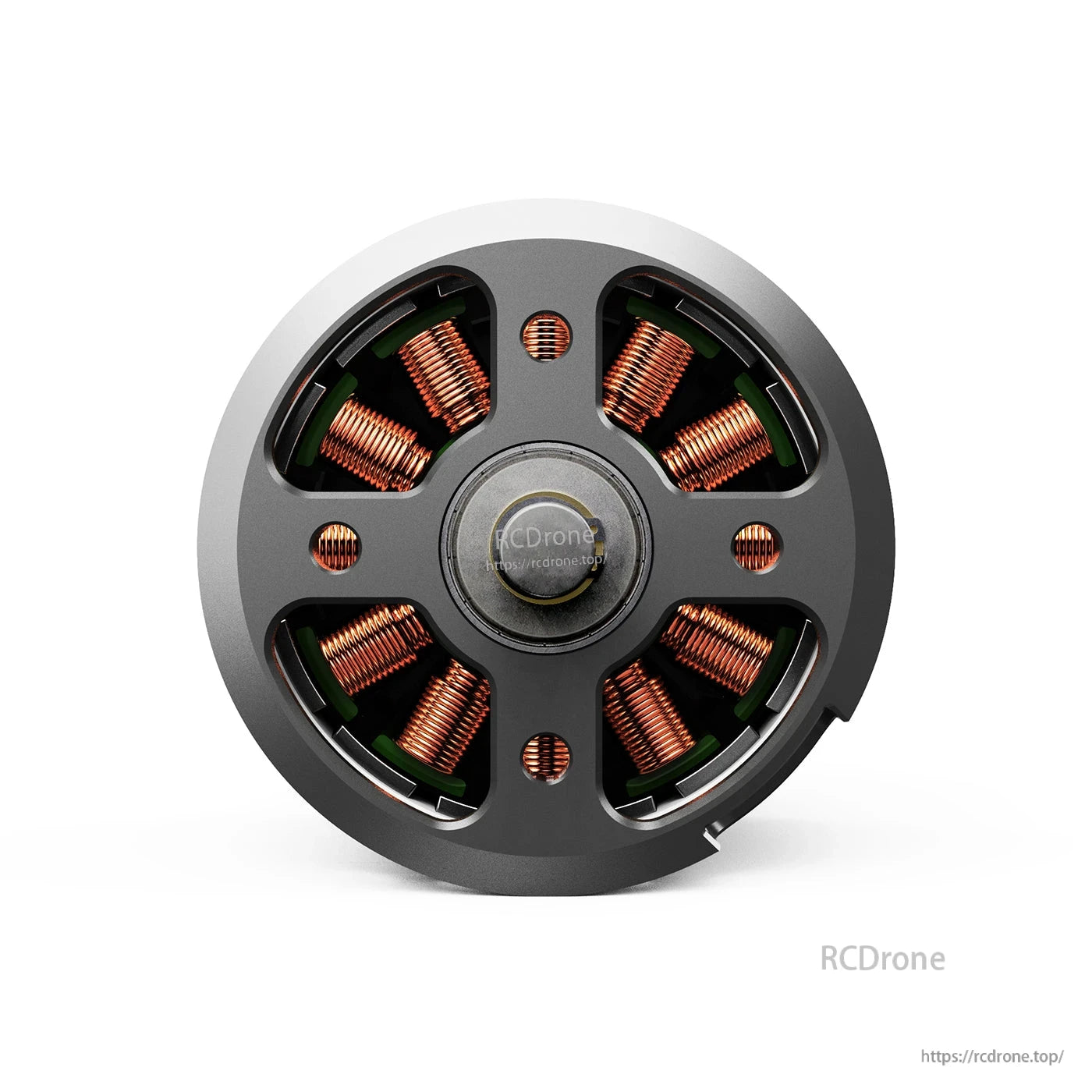 MAD X4125 IPE V1.0 eVTOL Airplane Drone Motor, Top view of MAD X4125 IPE V1.0 eVTOL drone brushless motor with exposed copper windings and round housing