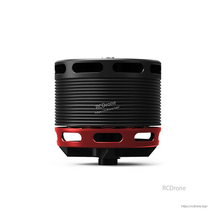 MAD X4219 short-shaft brushless drone motor with ribbed black can and red base, front view