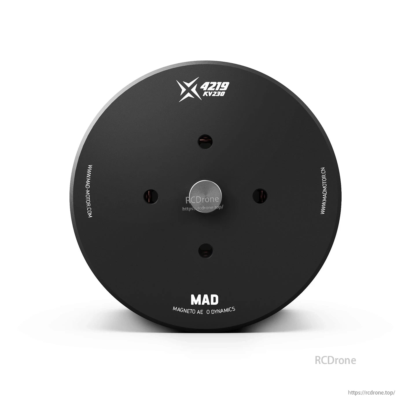 Top view of MAD X4219 drone motor end plate with KV230 marking and four mounting holes