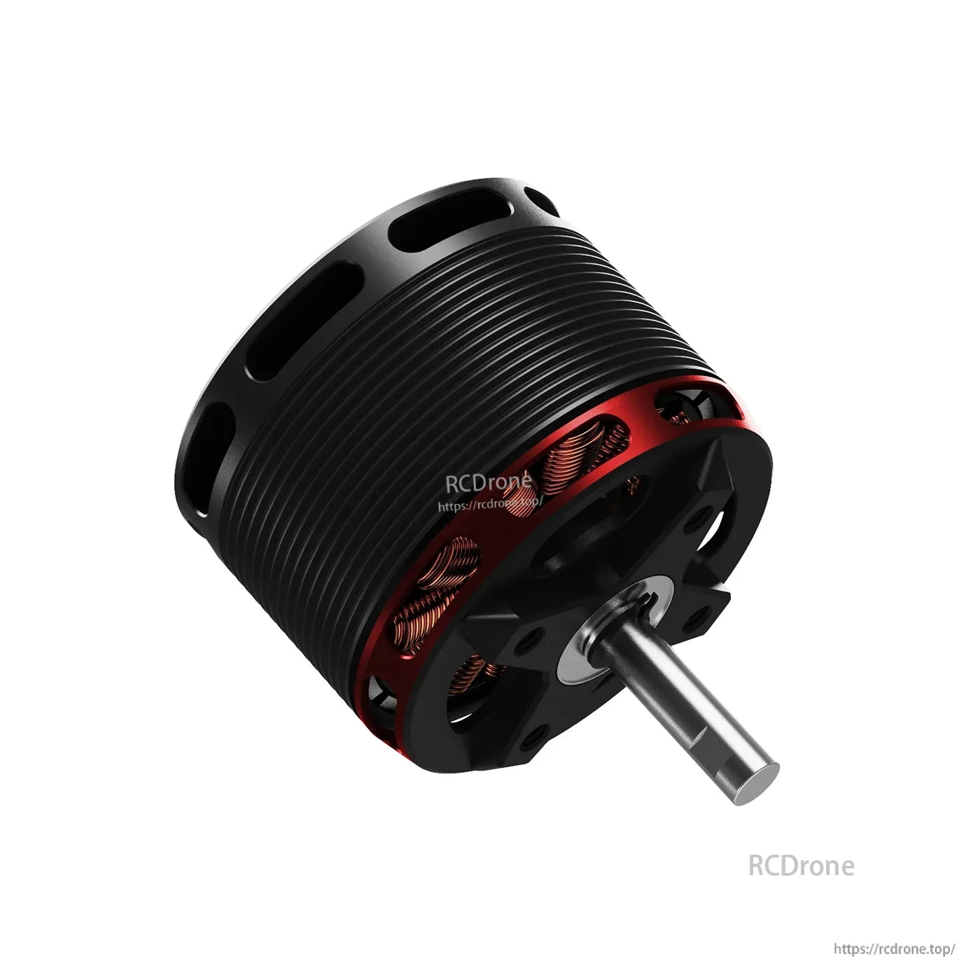 MAD X4219 Long Shaft eVTOL Airplane Drone Motor, MAD X4219 long shaft brushless drone motor with black finned housing, red windings, and protruding steel shaft