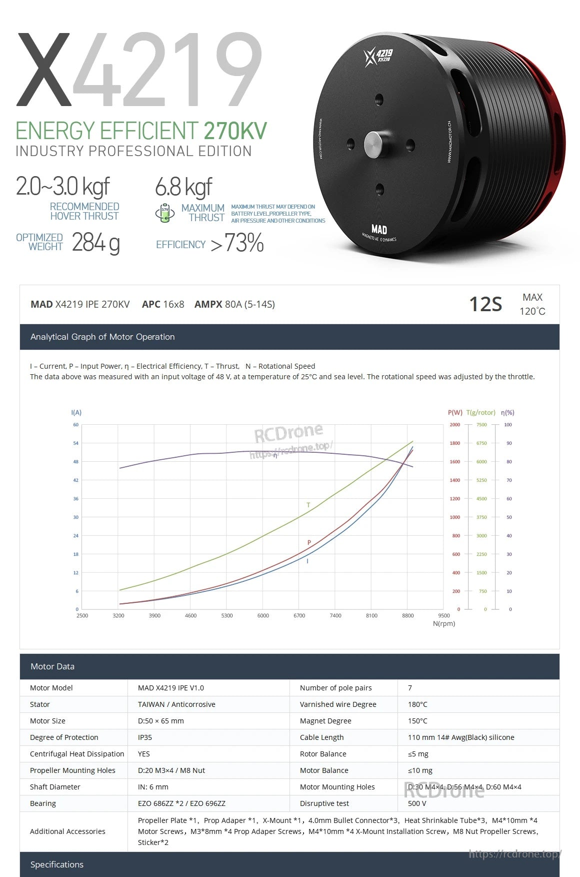 MAD X4219(Long Shaft Version) eVTOL Airplane Drone Motor